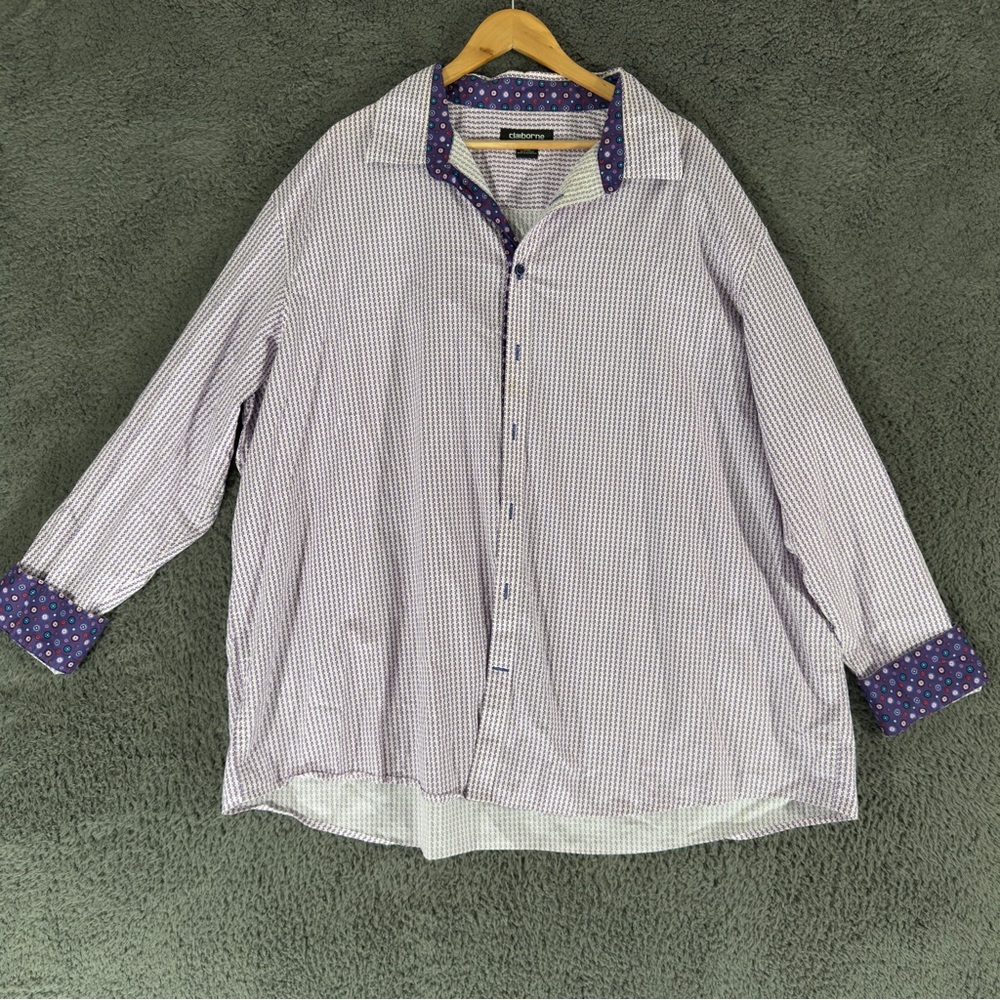 Claiborne Paisley Purple Button Up Casual Dress Shirt 3XL Read Description